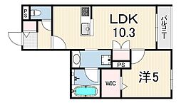 (仮称)西宮市門前町ヘーベルメゾン東棟 1LDKの間取図画像