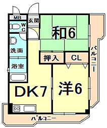 門戸パレス 2LDKの間取図画像