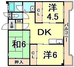 門戸パレス 3DKの間取図画像