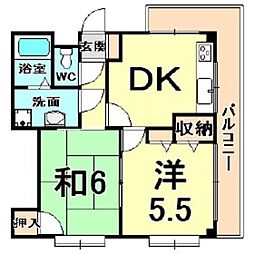 ゴーディ甲子園1番館 2SDKの間取図画像