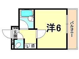 ホワイエ甲子園 1Kの間取図画像