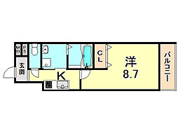 フシパレス西宮戎1番館 1Kの間取図画像