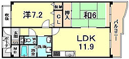 KDXレジデンス夙川ヒルズ1番館 2LDKの間取図画像
