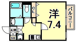 RESIDIA甲東園 1Kの間取図画像