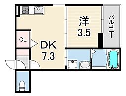 西宮市熊野町アパート 1DKの間取図画像