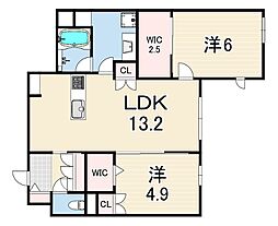 西宮市今津山中町マンション 2LDKの間取図画像