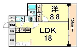 シャルム甲子園口 1LDKの間取図画像