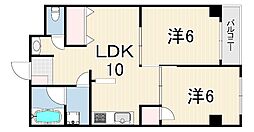 甲子園第二松並ハイツ 2LDKの間取図画像