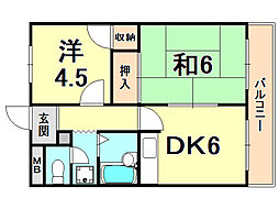 レークヒル・1 2DKの間取図画像