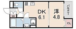 西宮THENEXT 1DKの間取図画像