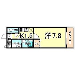 フジパレス夙川江上町 1Kの間取図画像