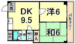 パインリーフ甲子園 2DKの間取図画像