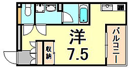 ソリューション甲子園 ワンルームの間取図画像