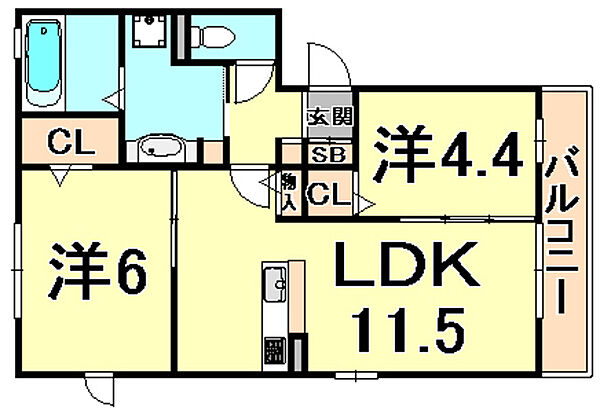 セジュール大森町 ｜兵庫県西宮市大森町(賃貸アパート2LDK・3階・52.55㎡)の写真 その2