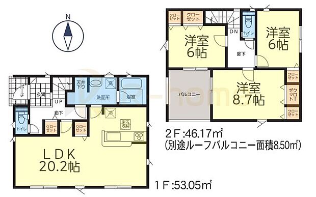 3LDK＋全居室収納、土地面積187.27m2、建物面積99.22m2