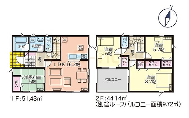 4LDK＋全居室収納、土地面積194.28m2、建物面積95.57m2