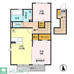 東武伊勢崎線 谷塚駅 徒歩23分の賃貸アパート 2階2LDKの間取り