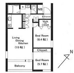 東武伊勢崎線 蒲生駅 徒歩1分の賃貸マンション 1階2LDKの間取り