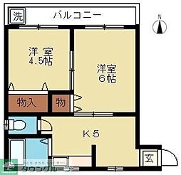 JR京浜東北・根岸線 川口駅 徒歩10分の賃貸マンション 2階2Kの間取り