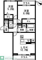 JR武蔵野線 東川口駅 徒歩12分の賃貸アパート 1階2LDKの間取り