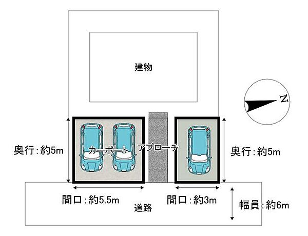 区画図です。駐車は3台停められるように拡張しました。