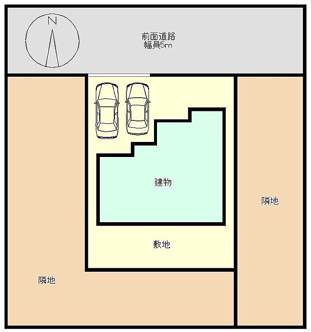 【リフォーム済】区画図です。駐車は並列2台可能です。お庭が広くペットを飼っている方におすすめです。