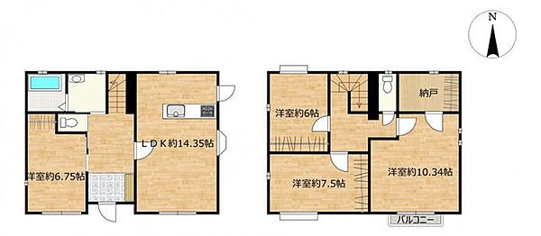【リフォーム後・間取図】全居室6帖以上の4SLDK住宅です。2階には納戸もございます。収納が多く、使い勝手がよさそうですね。