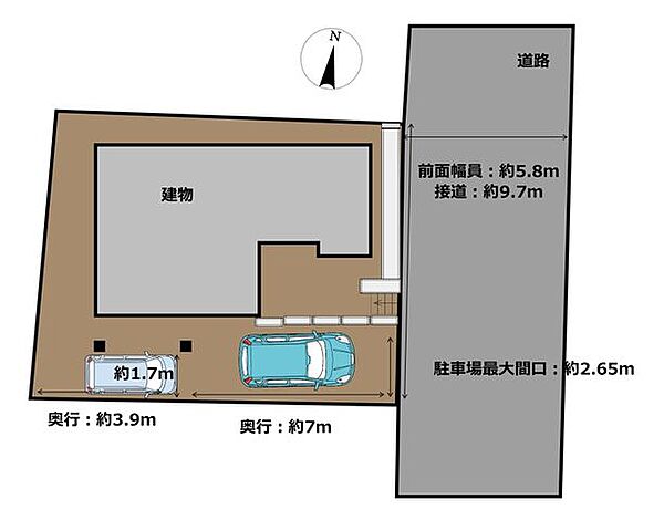 【区画図/リフォーム後】普通車1台、軽自動車1台の計2台駐車可能です