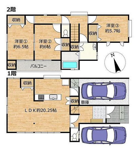 【間取図】1階車庫付きの4LDKの住宅です。