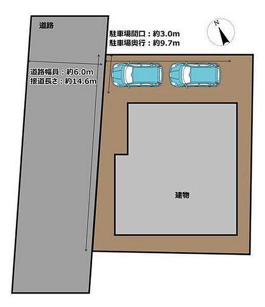 【区画図】縦列で2台のお車が駐車可能です。