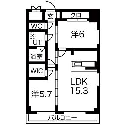 名古屋市営鶴舞線 鶴舞駅 徒歩6分の賃貸マンション 13階2LDKの間取り