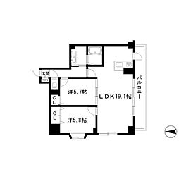 名古屋市営鶴舞線 大須観音駅 徒歩9分の賃貸マンション 9階2LDKの間取り