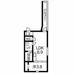 名鉄名古屋本線 桜駅 徒歩9分の賃貸アパート 3階1LDKの間取り
