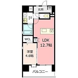 名古屋市営鶴舞線 浅間町駅 徒歩6分の賃貸マンション 13階1LDKの間取り