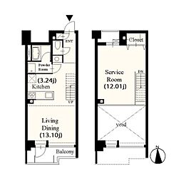 名古屋市営名城線 東別院駅 徒歩6分の賃貸マンション 3階1SLDKの間取り
