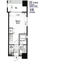 名古屋市営鶴舞線 大須観音駅 徒歩4分の賃貸マンション 11階ワンルームの間取り