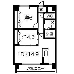 名古屋市営鶴舞線 大須観音駅 徒歩7分の賃貸マンション 4階2LDKの間取り