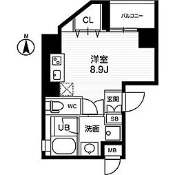 名古屋市営名城線 黒川駅 徒歩13分の賃貸マンション 3階ワンルームの間取り