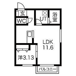 名鉄常滑線 大江駅 徒歩5分の賃貸アパート 1階1LDKの間取り