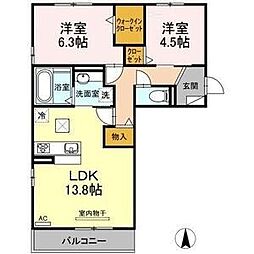 名古屋市営名港線 六番町駅 徒歩9分の賃貸アパート 2階2LDKの間取り