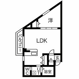 DEVELD栄生　WEST 3階1LDKの間取り