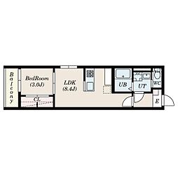 Delica高畑西 3階1LDKの間取り
