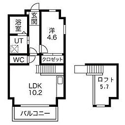 グランフォート新瑞橋 3階1LDKの間取り