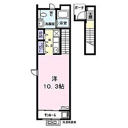 サイプレス 2階1Kの間取り