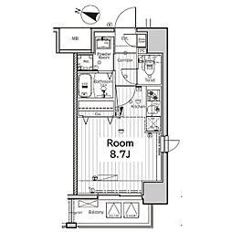 プログレッソ八田 6階ワンルームの間取り