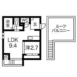 Grandtic伝馬町 1LDKの間取図画像