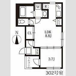 ハーモニーテラス二番7 1LDKの間取図画像