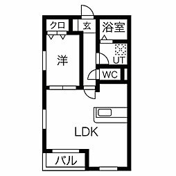 GCDヴィラ荒子 1LDKの間取図画像
