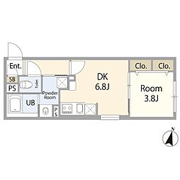 リーデンス名古屋駅西 1DKの間取図画像