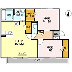 ビラーション赤坪 2LDKの間取図画像